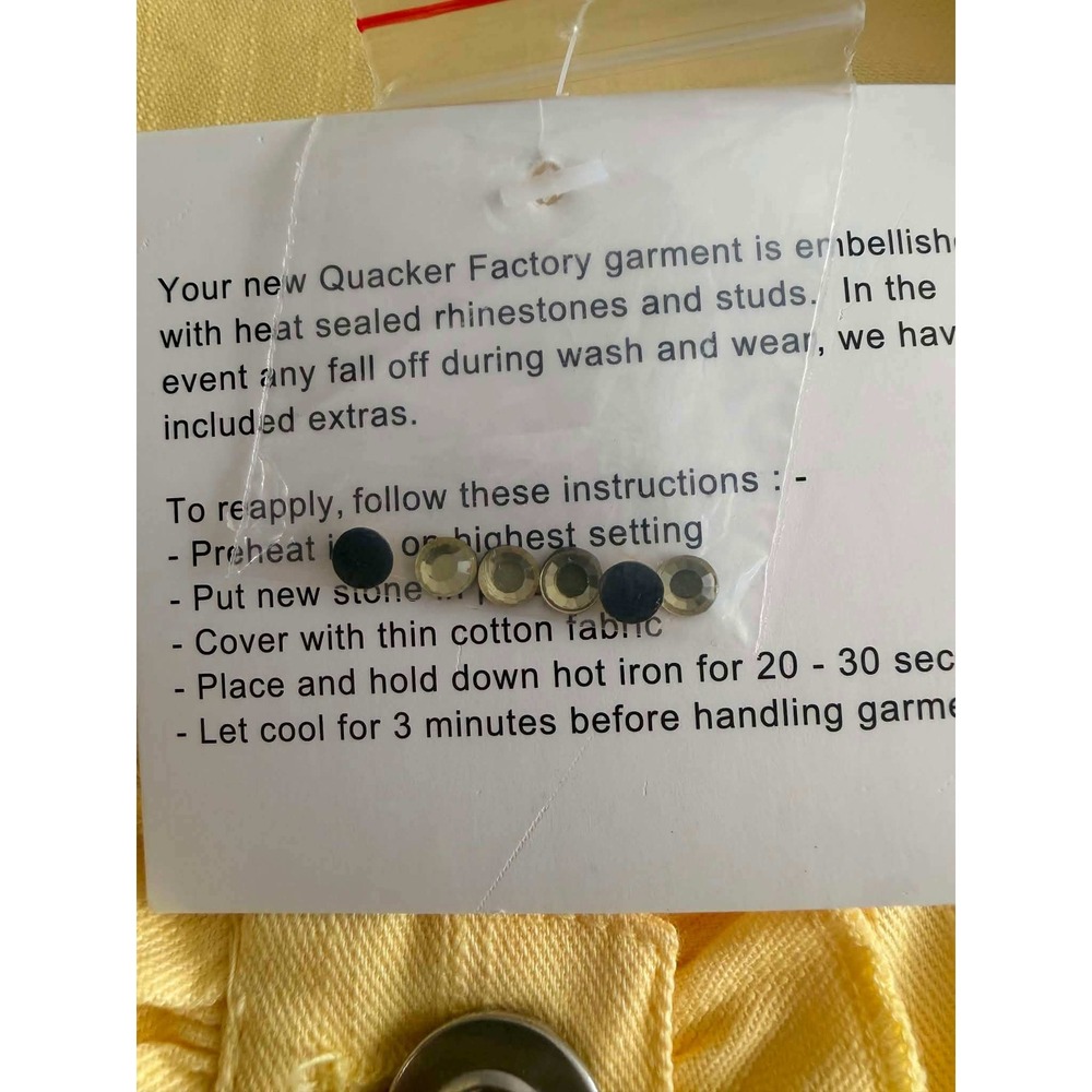 New Quacker Factory Size 3X Yellow Denim Jacket Rhinestone Ruffle Button Plus - Picture 2 of 11